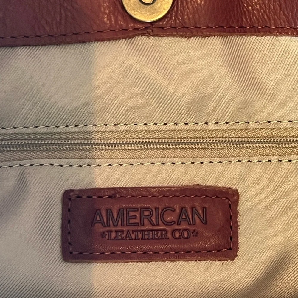 🧡American Leather Co. Austin Triple Entry Bucket Hobo Bag in Brandy Brown - Picture 3 of 5